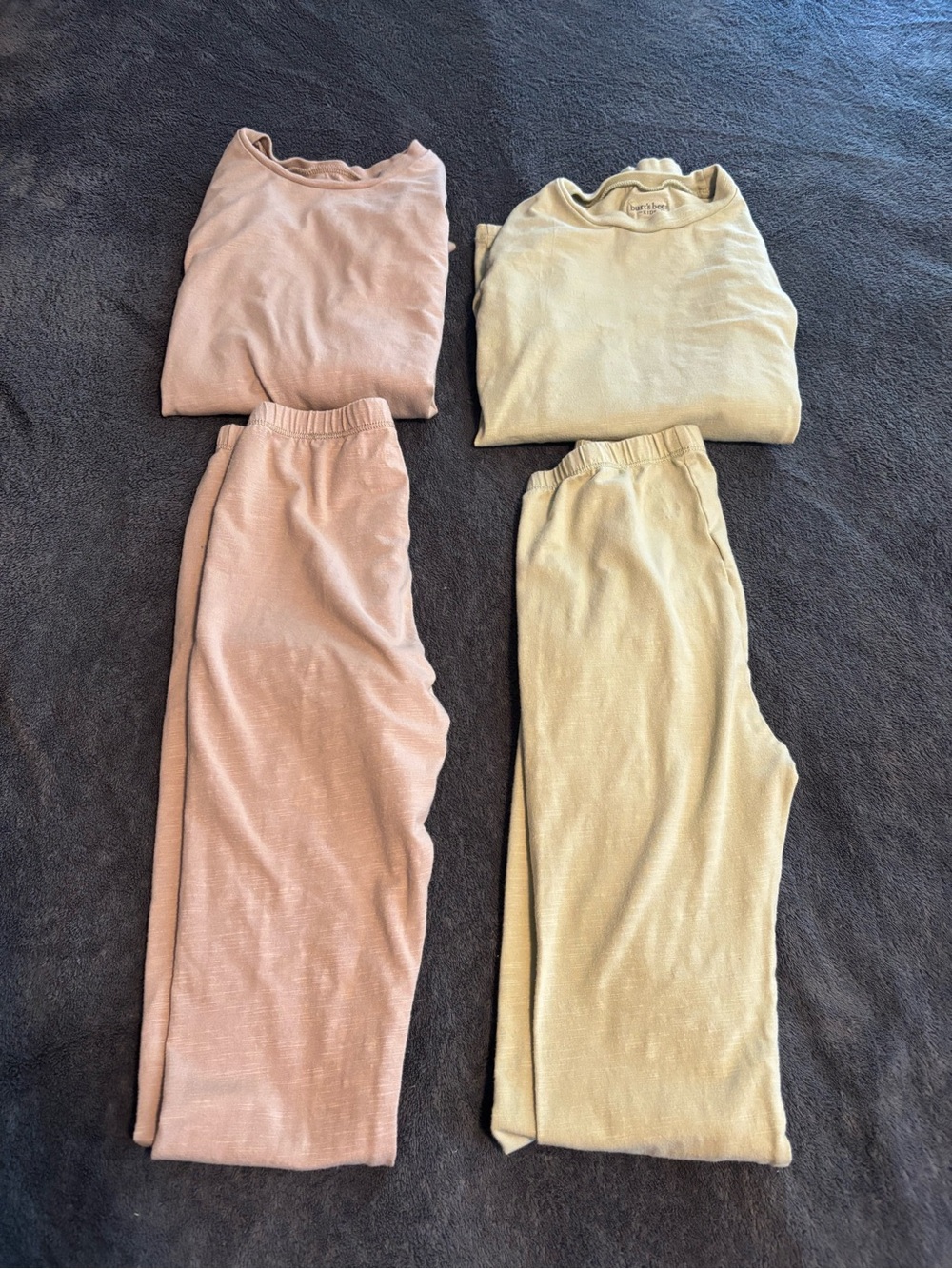 Kids Cozy Snug Fit Two-Piece Pajama Set Tan and Light Green -